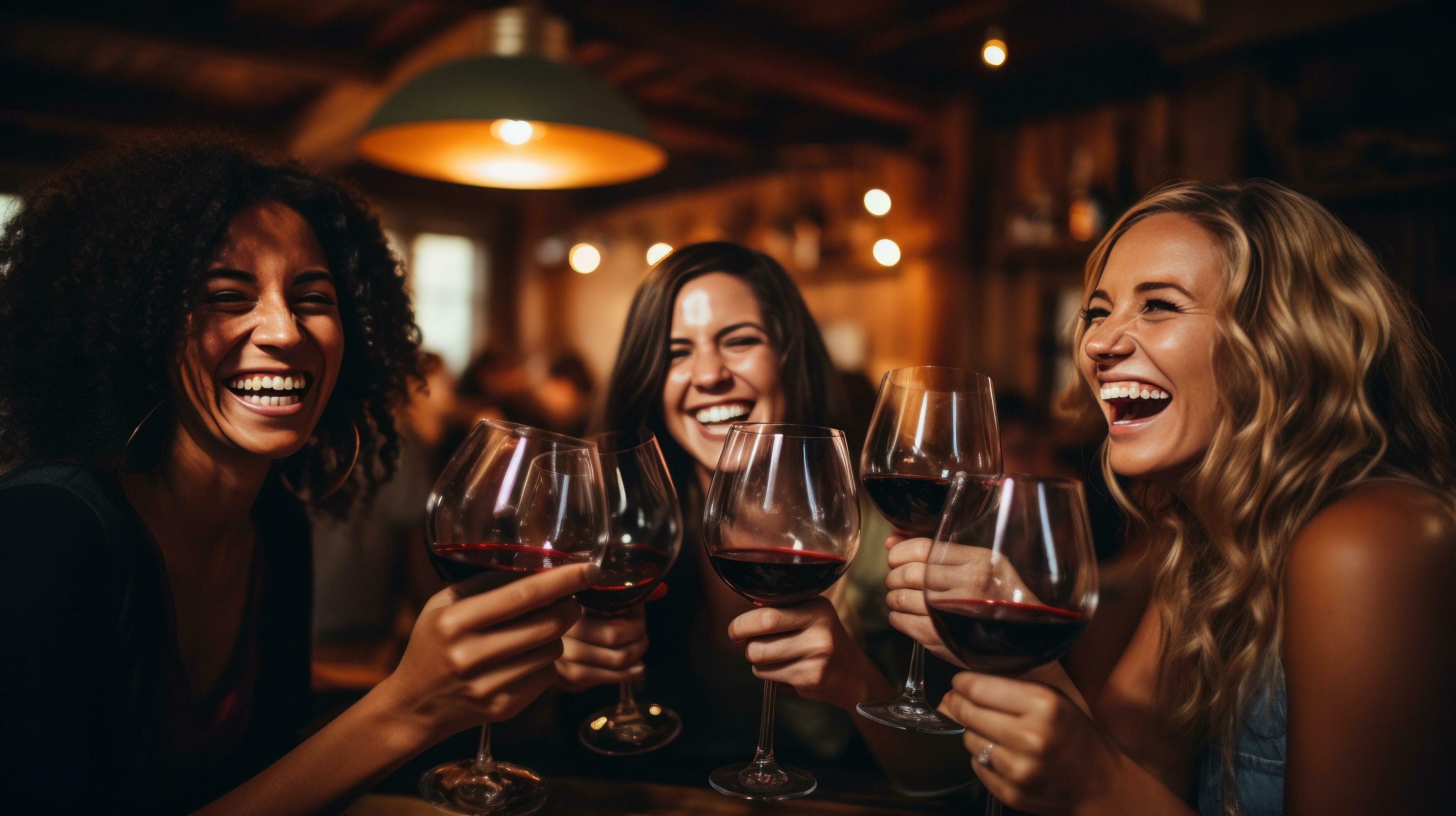Friends toasting with glasses of Liora wine